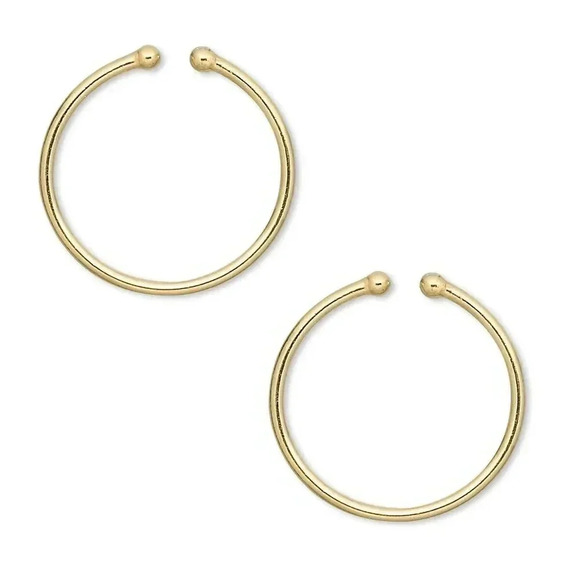 Clip On Hoop Earrings 14K Gold Plated Sleek Pierced Look 20mm Diameter Dangle - Picture 1 of 1